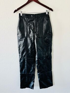 Princess Polly Black Faux Leather Pants High Rise Straight Leg Size US 4